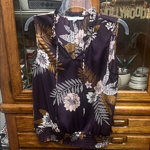 Floral Sleeveless Top - Purple and Brown